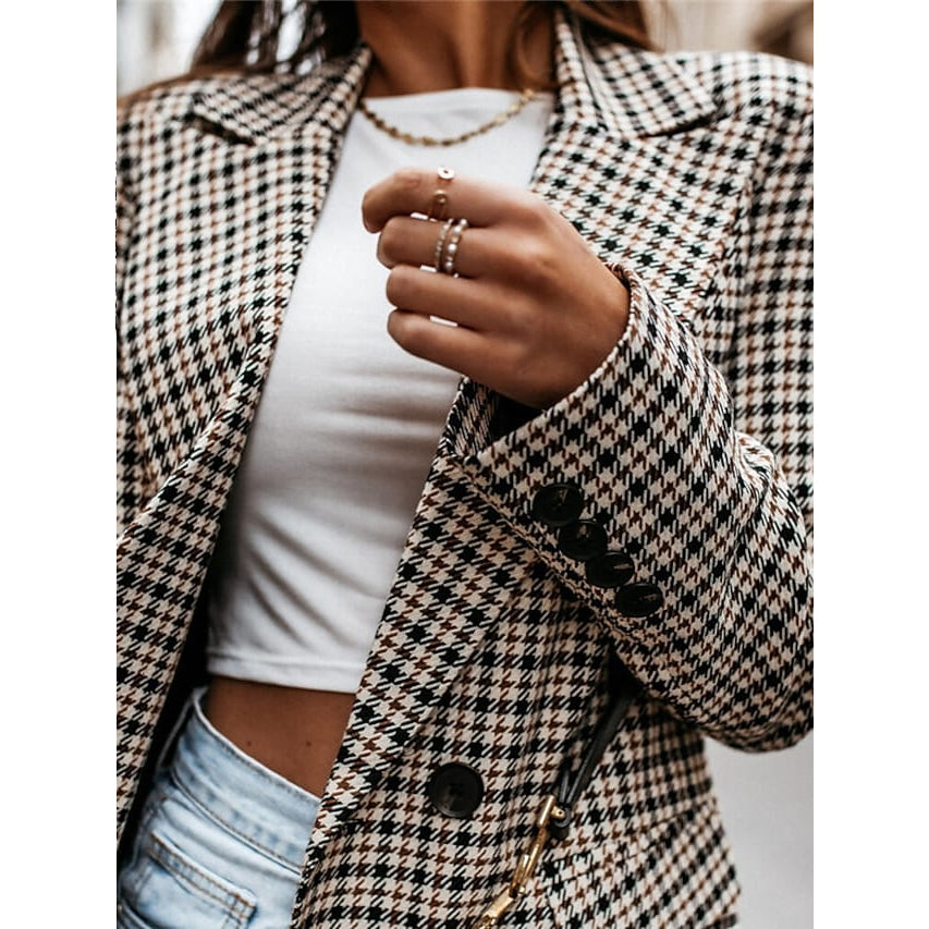 Women's Blazer Casual Jacket Long Sleeve Plaid Check Quilted