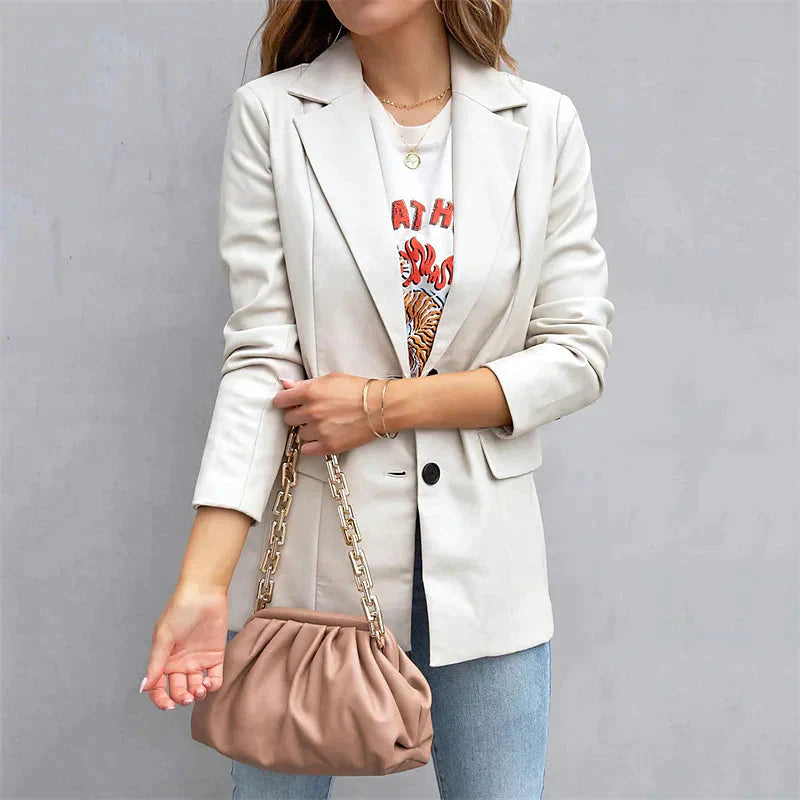 Women's Blazer Warm Breathable Outdoor Office Street Pocket Single Breasted Turndown Beige __stock:200 Jackets & Coats refund_fee:1200