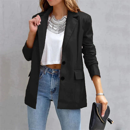 Women's Blazer Warm Breathable Outdoor Office Street Pocket Single Breasted Turndown Black __stock:200 Jackets & Coats refund_fee:1200