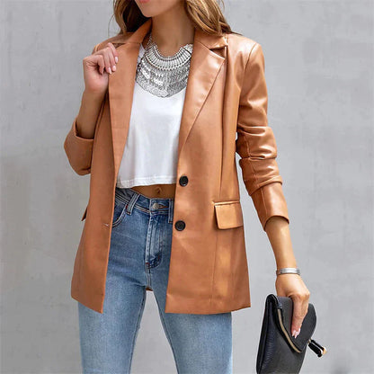 Women's Blazer Warm Breathable Outdoor Office Street Pocket Single Breasted Turndown Brown __stock:200 Jackets & Coats refund_fee:1200