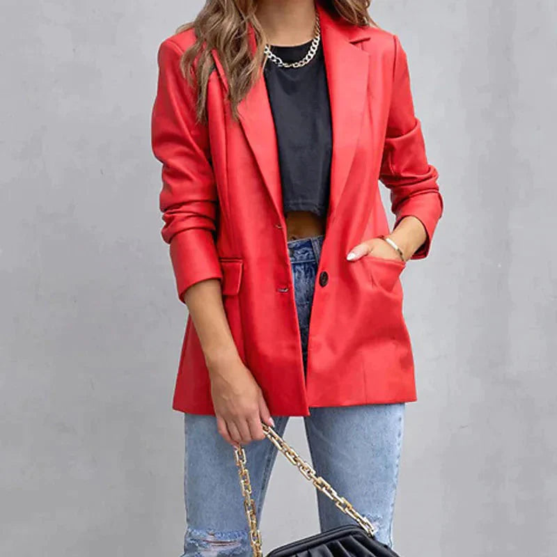 Women's Blazer Warm Breathable Outdoor Office Street Pocket Single Breasted Turndown Red __stock:200 Jackets & Coats refund_fee:1200