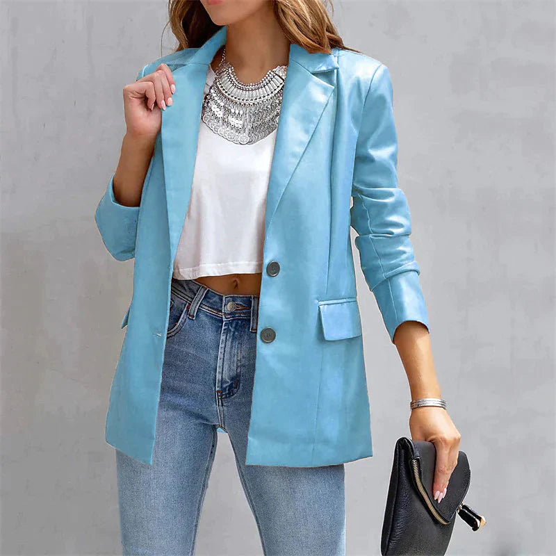 Women's Blazer Warm Breathable Outdoor Office Street Pocket Single Breasted Turndown Sky Blue __stock:200 Jackets & Coats refund_fee:1200