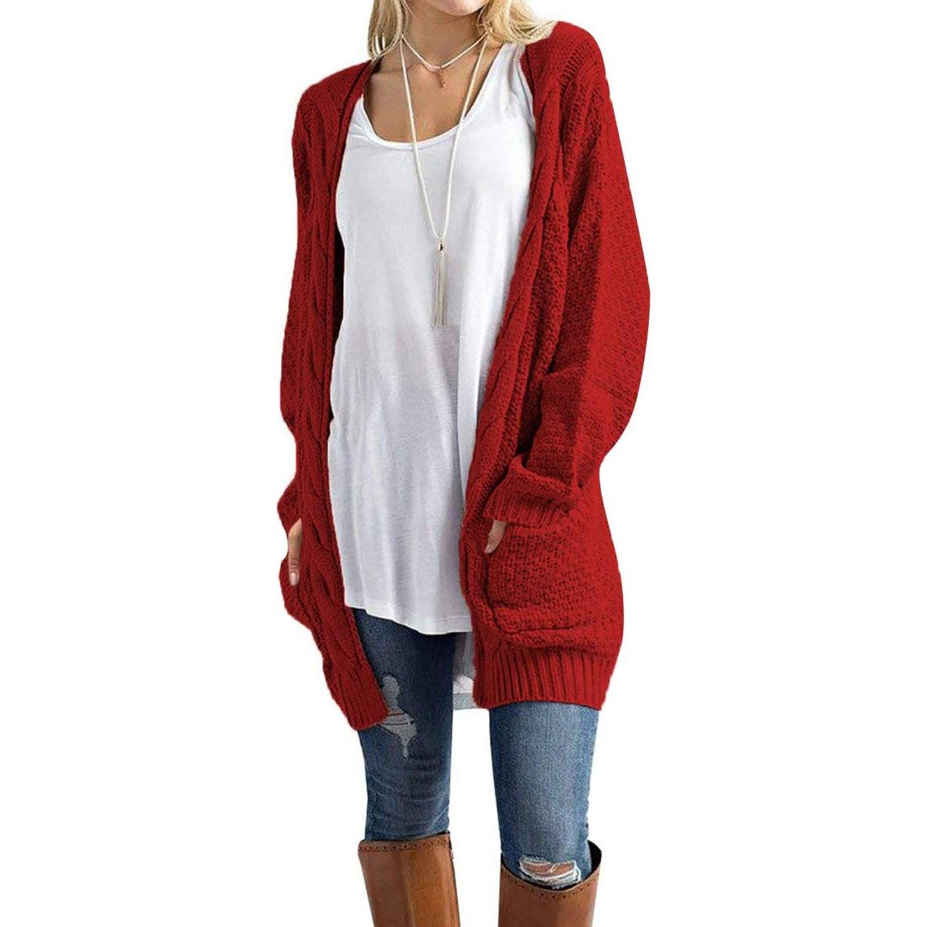 Women's Boho Long Sleeve Cardigan Red __stock:500 Jackets & Coats refund_fee:1200