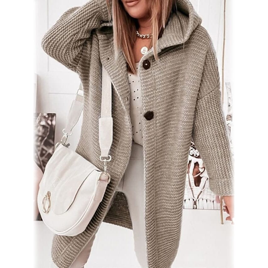 Women's Button Knitted Cardigan Sweater Khaki __stock:200 Jackets & Coats refund_fee:1200