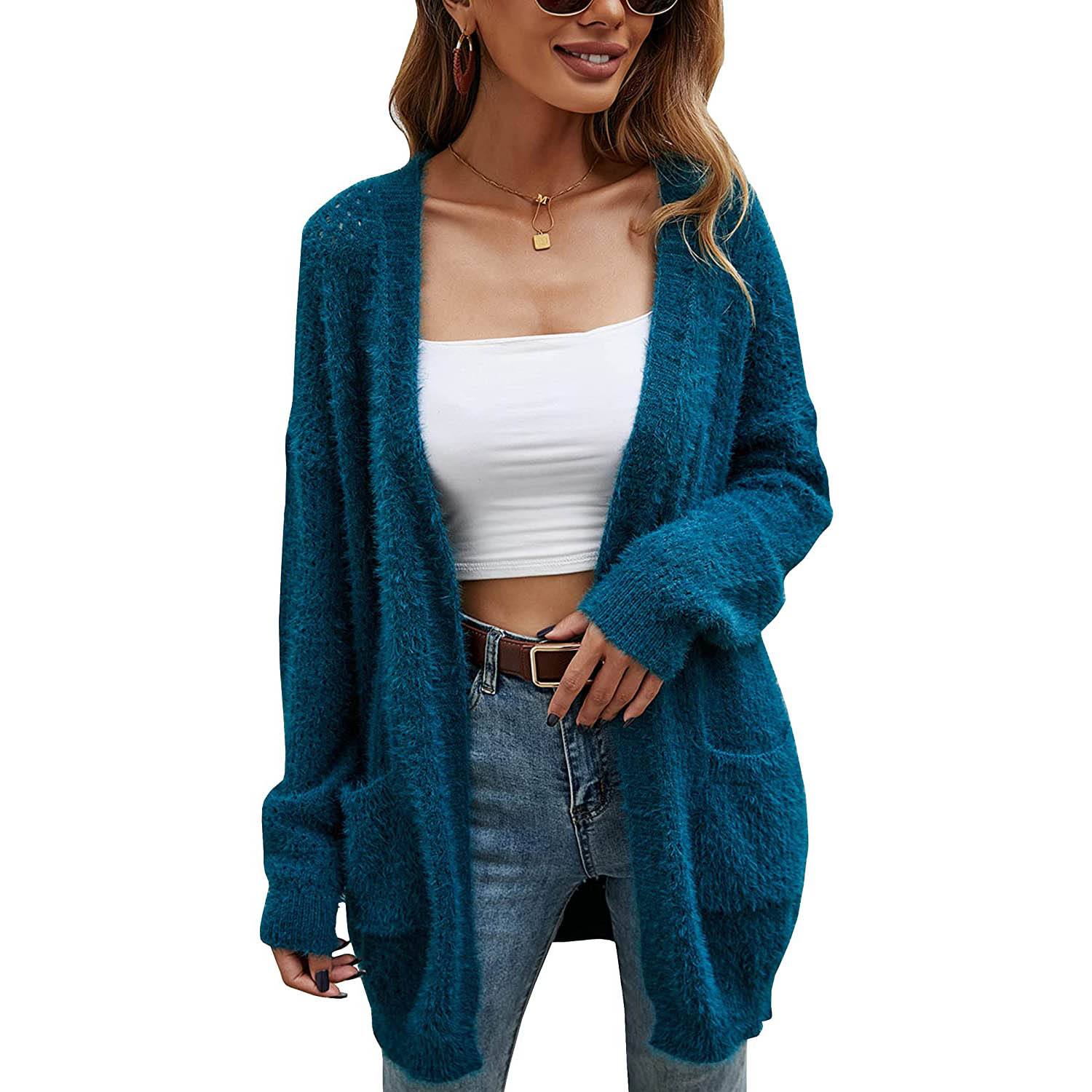 Women's Cardigan Knitted Sweater Jacket Blue __stock:500 Jackets & Coats refund_fee:1200