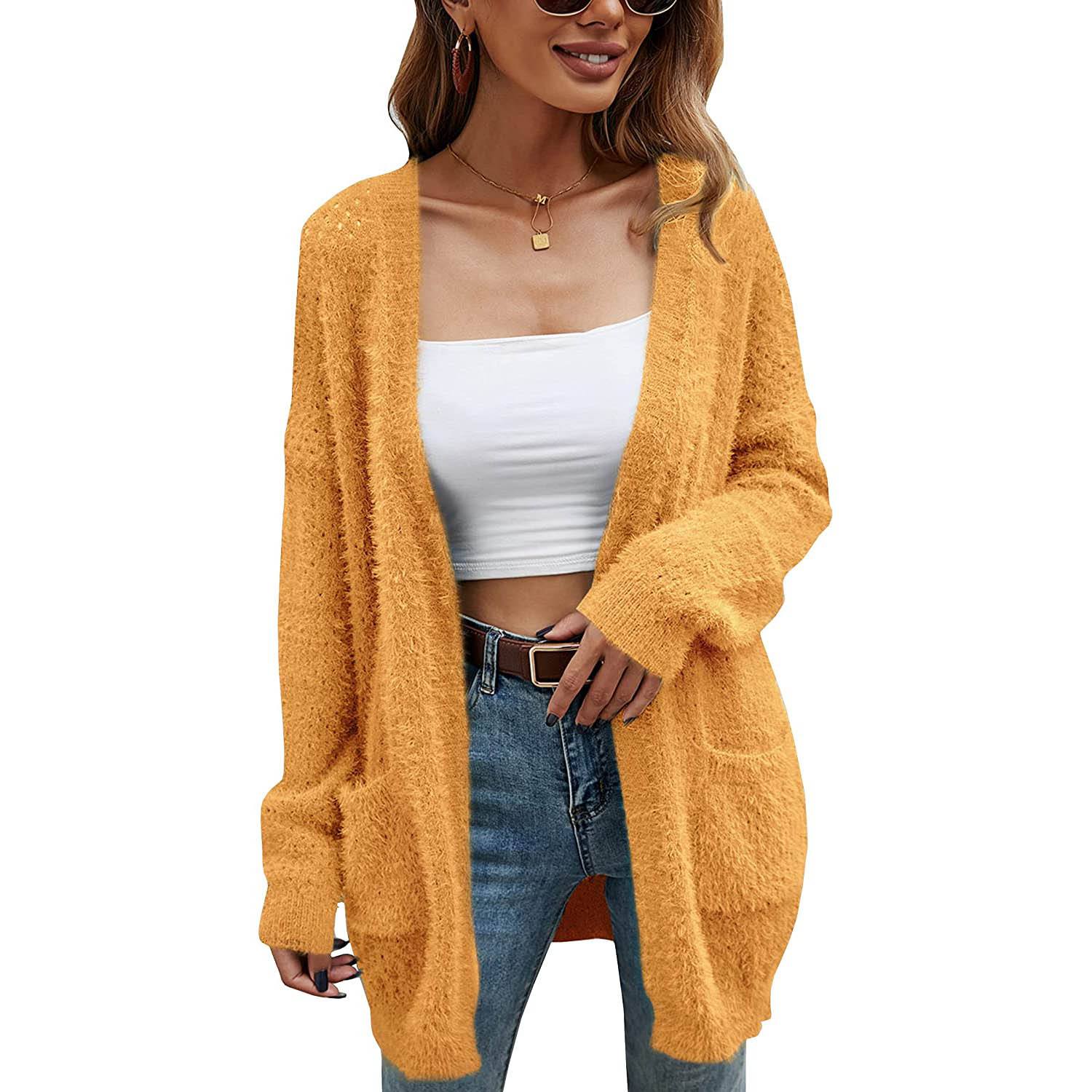 Women's Cardigan Knitted Sweater Jacket Yellow __stock:500 Jackets & Coats refund_fee:1200