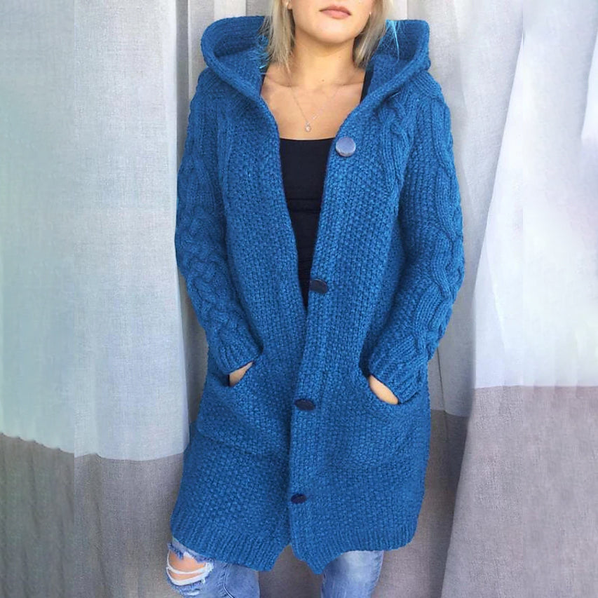 Women's Cardigan Pocket Chunky Long Sleeve Sweater Blue __stock:200 Jackets & Coats refund_fee:1800