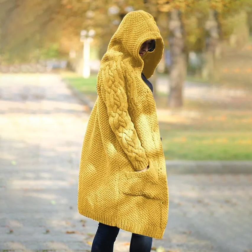 Women's Cardigan Pocket Chunky Long Sleeve Sweater Yellow __stock:200 Jackets & Coats refund_fee:1800