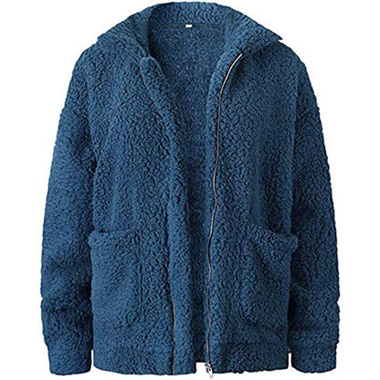 Women's Casual Lapel Fleece Fuzzy Faux Shearling Zipper Coat