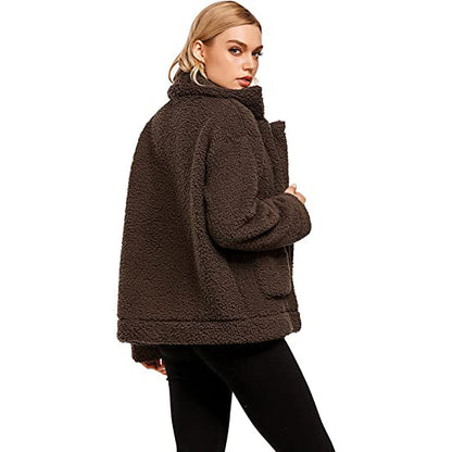 Women's Casual Lapel Fleece Fuzzy Faux Shearling Zipper Coat