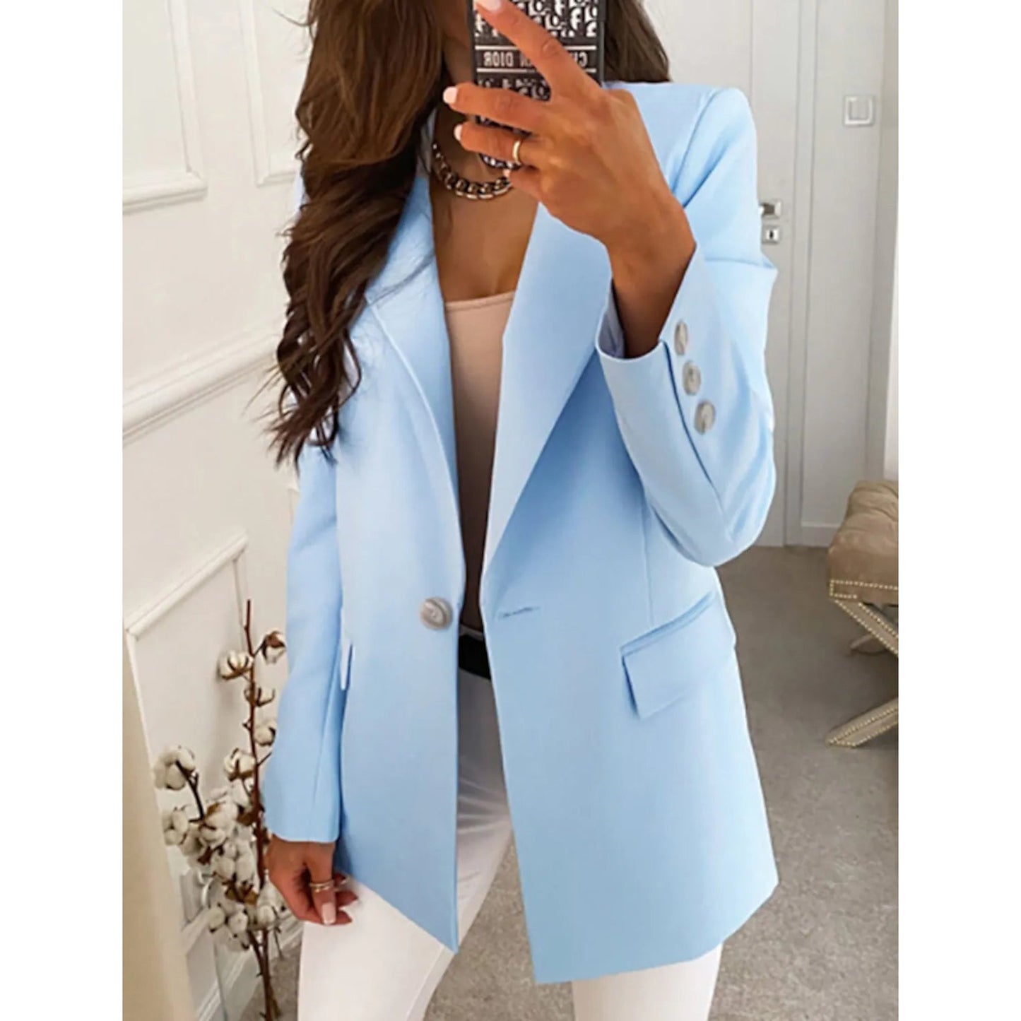 Women's Casual Long Sleeve Blazer Blue __stock:200 Jackets & Coats refund_fee:1200