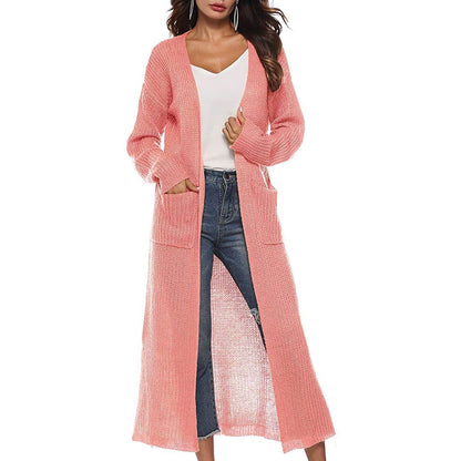 Womens Casual Long Sleeve Split Open Cardigan Knit Long Cardigan Sweaters with Pockets Pink __stock:50 Jackets & Coats refund_fee:1200