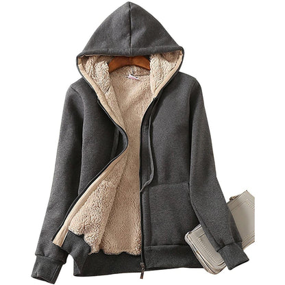 Women's Casual Winter Warm Sherpa Lined Zip Up Hooded Sweatshirt Jacket Dark Gray __stock:100 Jackets & Coats refund_fee:1200