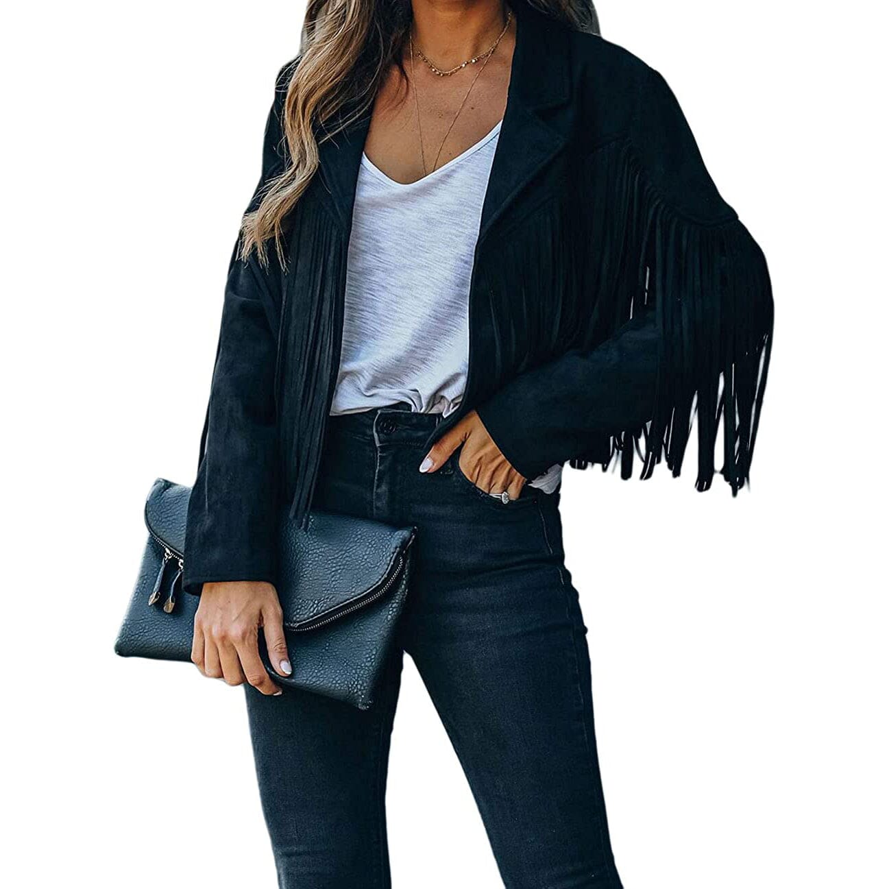 Women's Chic Cropped Tassel Jacket Black __stock:200 Jackets & Coats refund_fee:1200