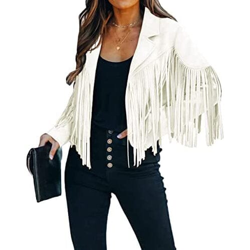 Women's Chic Cropped Tassel Jacket White __stock:200 Jackets & Coats refund_fee:1200