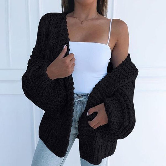 Women's Fashion Cable Knit Cardigan Black __stock:50 Jackets & Coats refund_fee:1200