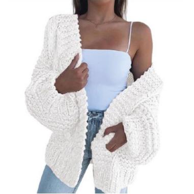 Women's Fashion Cable Knit Cardigan White __stock:50 Jackets & Coats refund_fee:1200