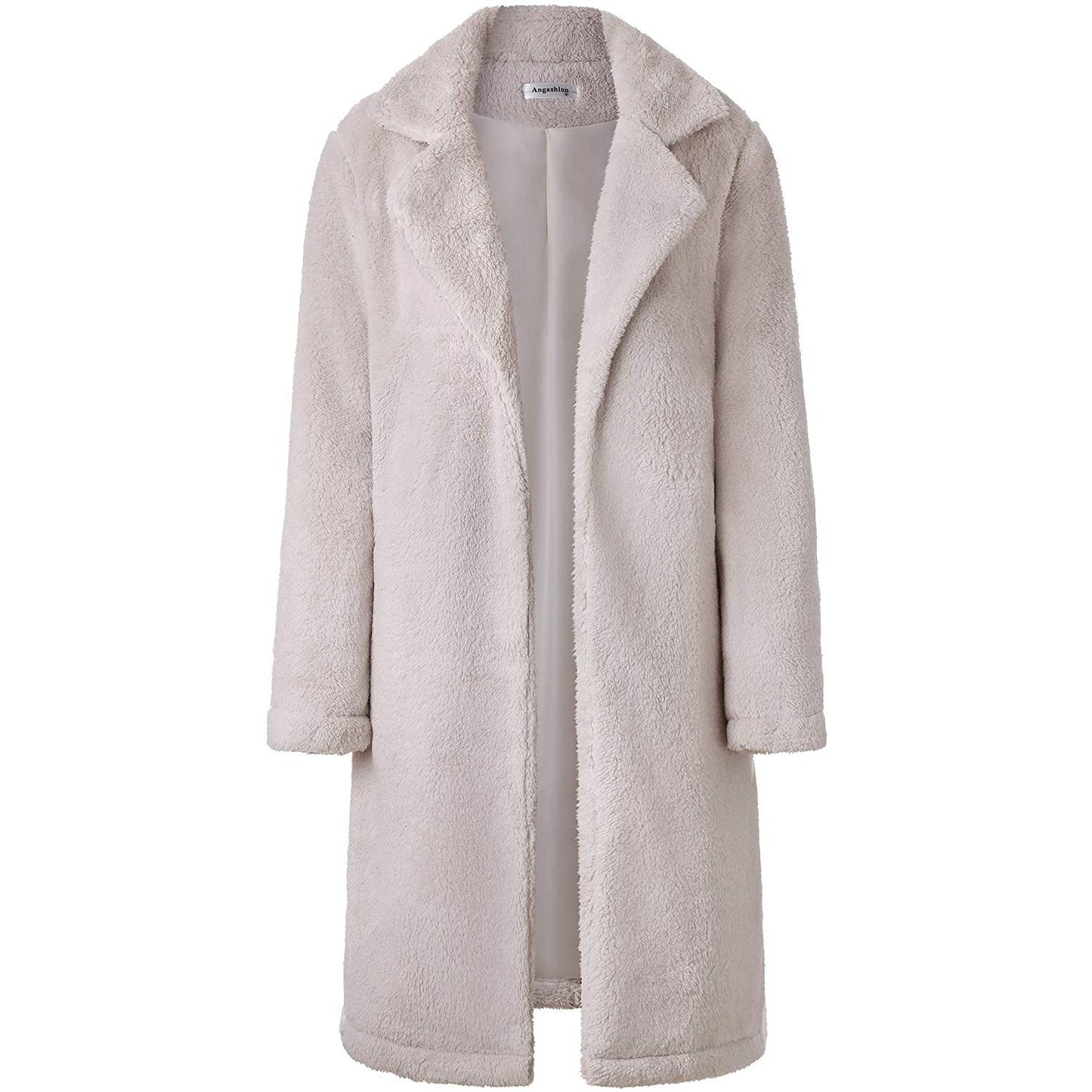 Women's Fuzzy Fleece Lapel Open Front Long Cardigan Coat Beige __stock:100 Jackets & Coats refund_fee:1200