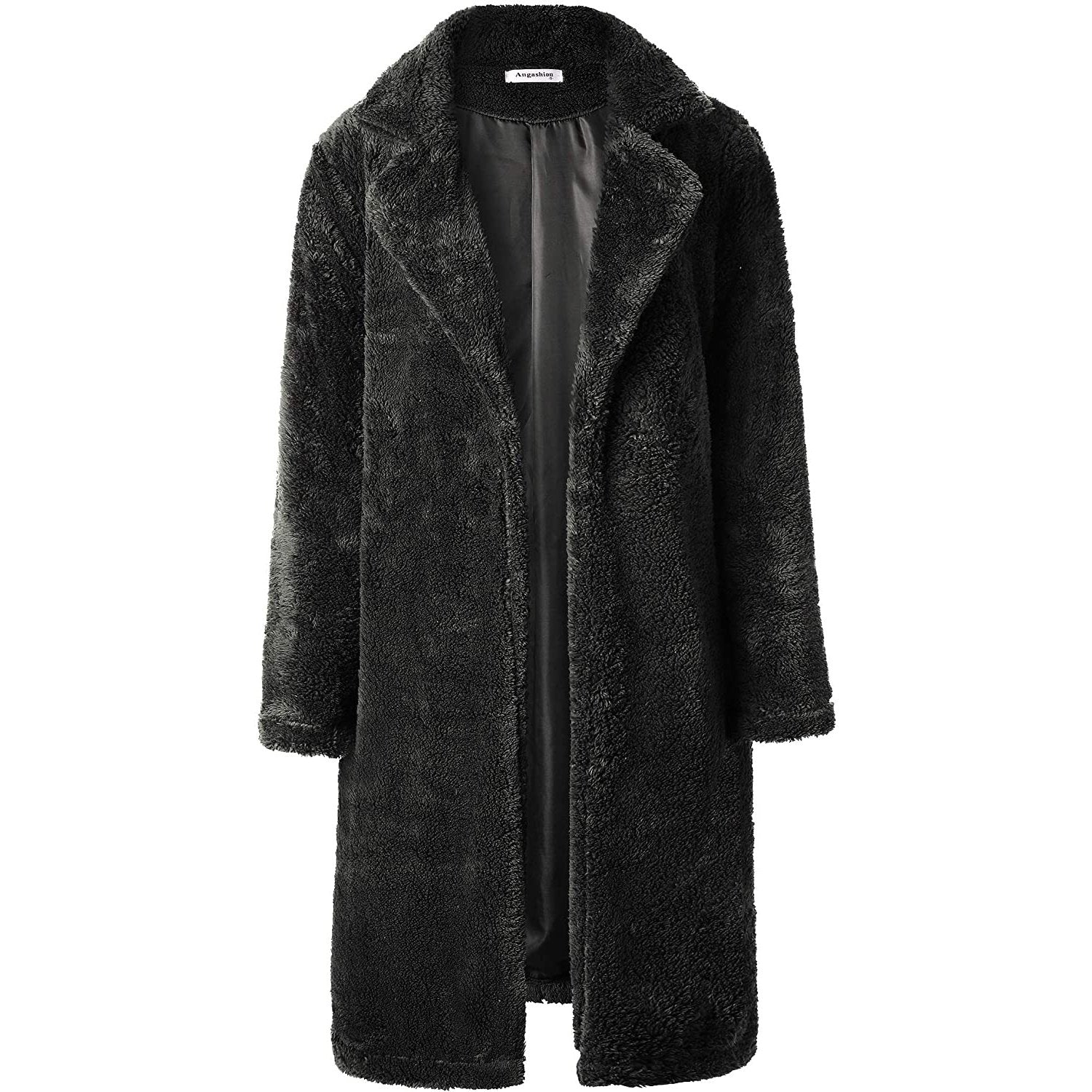 Women's Fuzzy Fleece Lapel Open Front Long Cardigan Coat Black __stock:100 Jackets & Coats refund_fee:1200