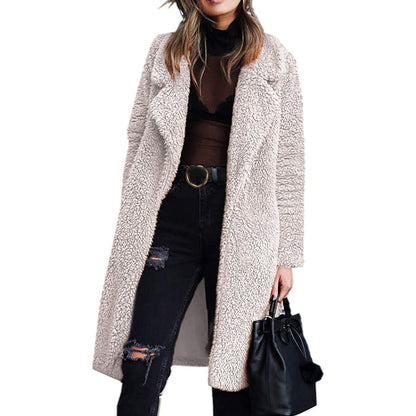 Women's Fuzzy Fleece Lapel Open Front Long Cardigan Coat