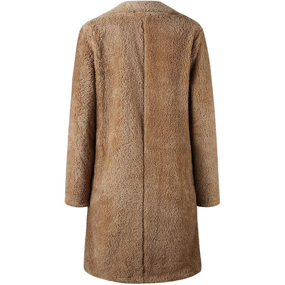 Women's Fuzzy Fleece Lapel Open Front Long Cardigan Coat