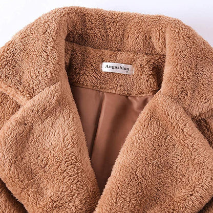 Women's Fuzzy Fleece Lapel Open Front Long Cardigan Coat