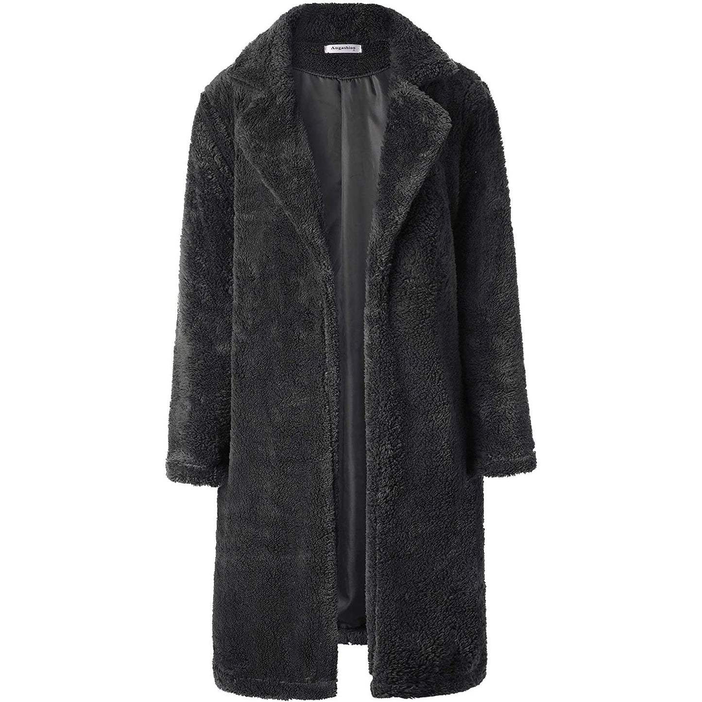 Women's Fuzzy Fleece Lapel Open Front Long Cardigan Coat Dark Gray __stock:100 Jackets & Coats refund_fee:1200