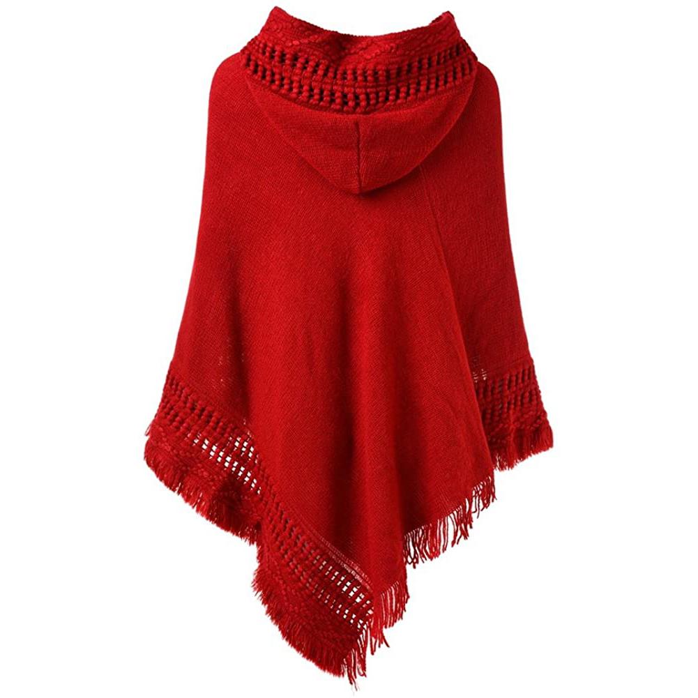 Womens Hooded Cape with Fringed Hem Crochet Poncho Knitting Patterns