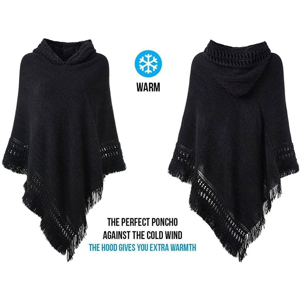 Womens Hooded Cape with Fringed Hem Crochet Poncho Knitting Patterns