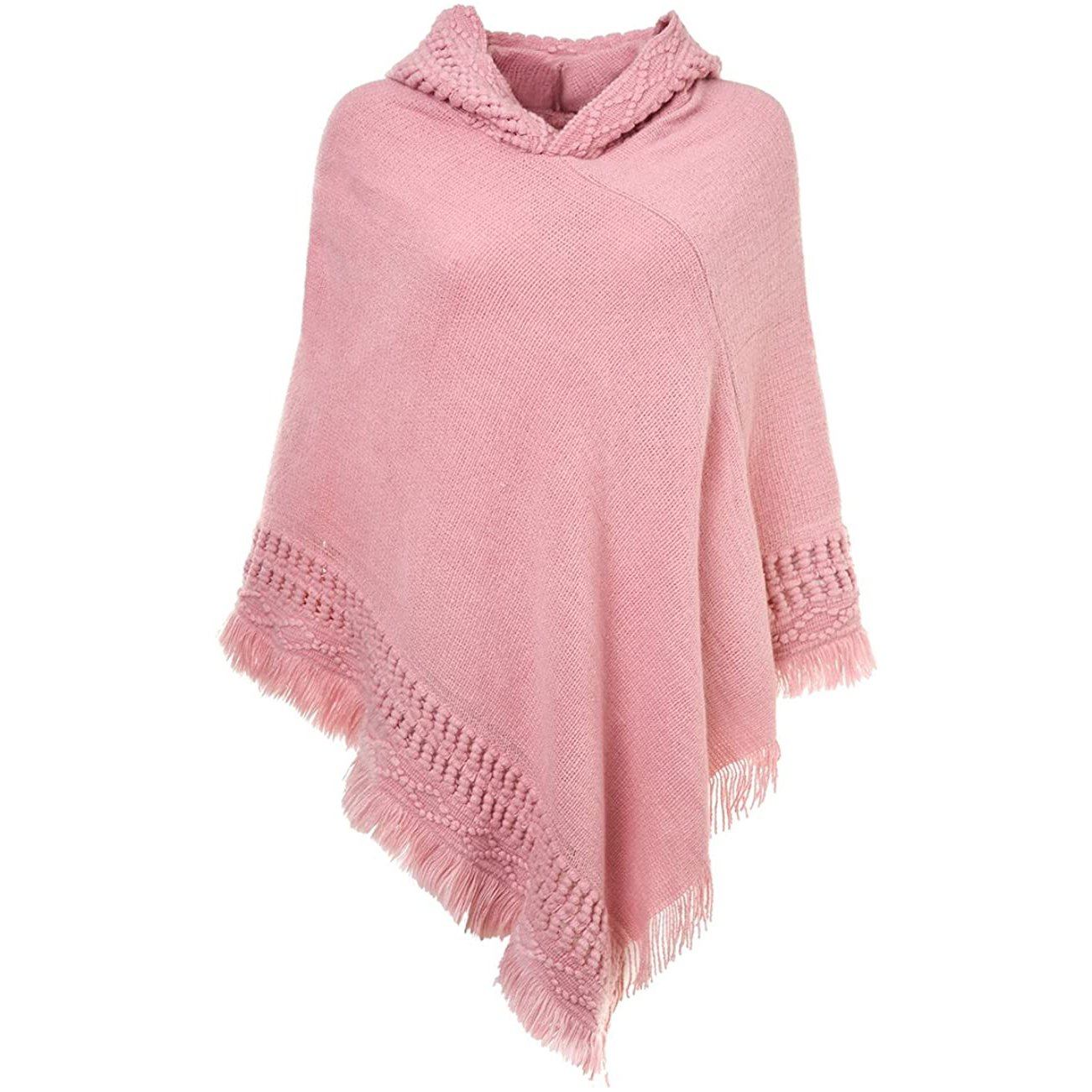 Womens Hooded Cape with Fringed Hem, Crochet Poncho Knitting Patterns Pink __stock:50 Jackets & Coats refund_fee:1200