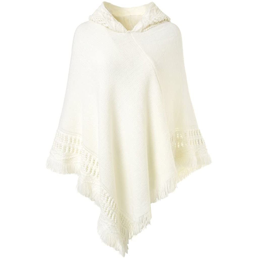 Womens Hooded Cape with Fringed Hem, Crochet Poncho Knitting Patterns White __stock:50 Jackets & Coats refund_fee:1200