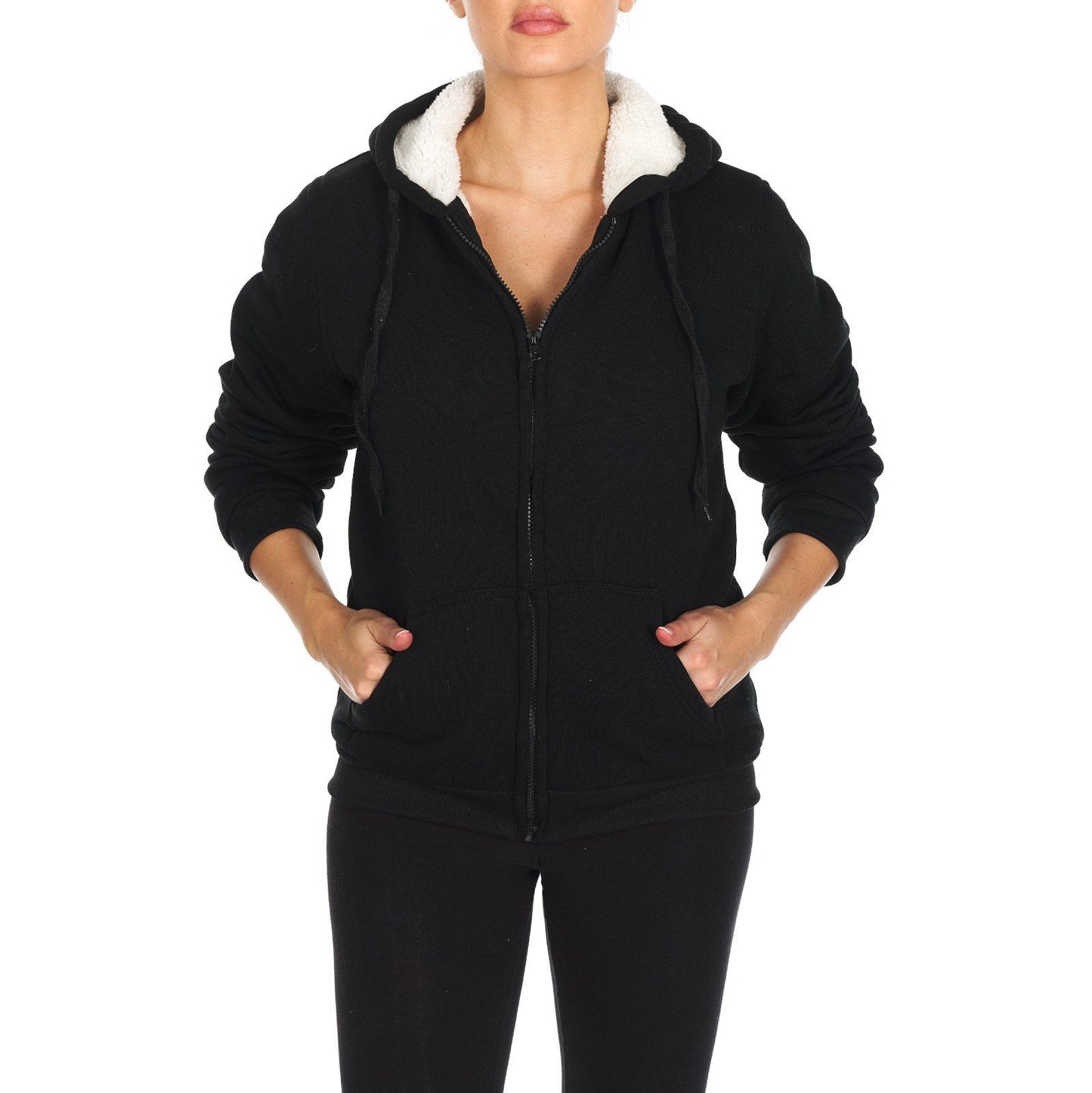 Women's Inner and Outer Sherpa Hoodie Sweatshirt Jacket Black __stock:300 Jackets & Coats refund_fee:1200