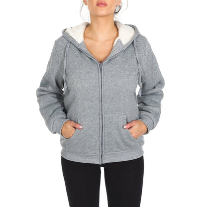 Women's Inner and Outer Sherpa Hoodie Sweatshirt Jacket Heather Gray __stock:300 Jackets & Coats refund_fee:1200