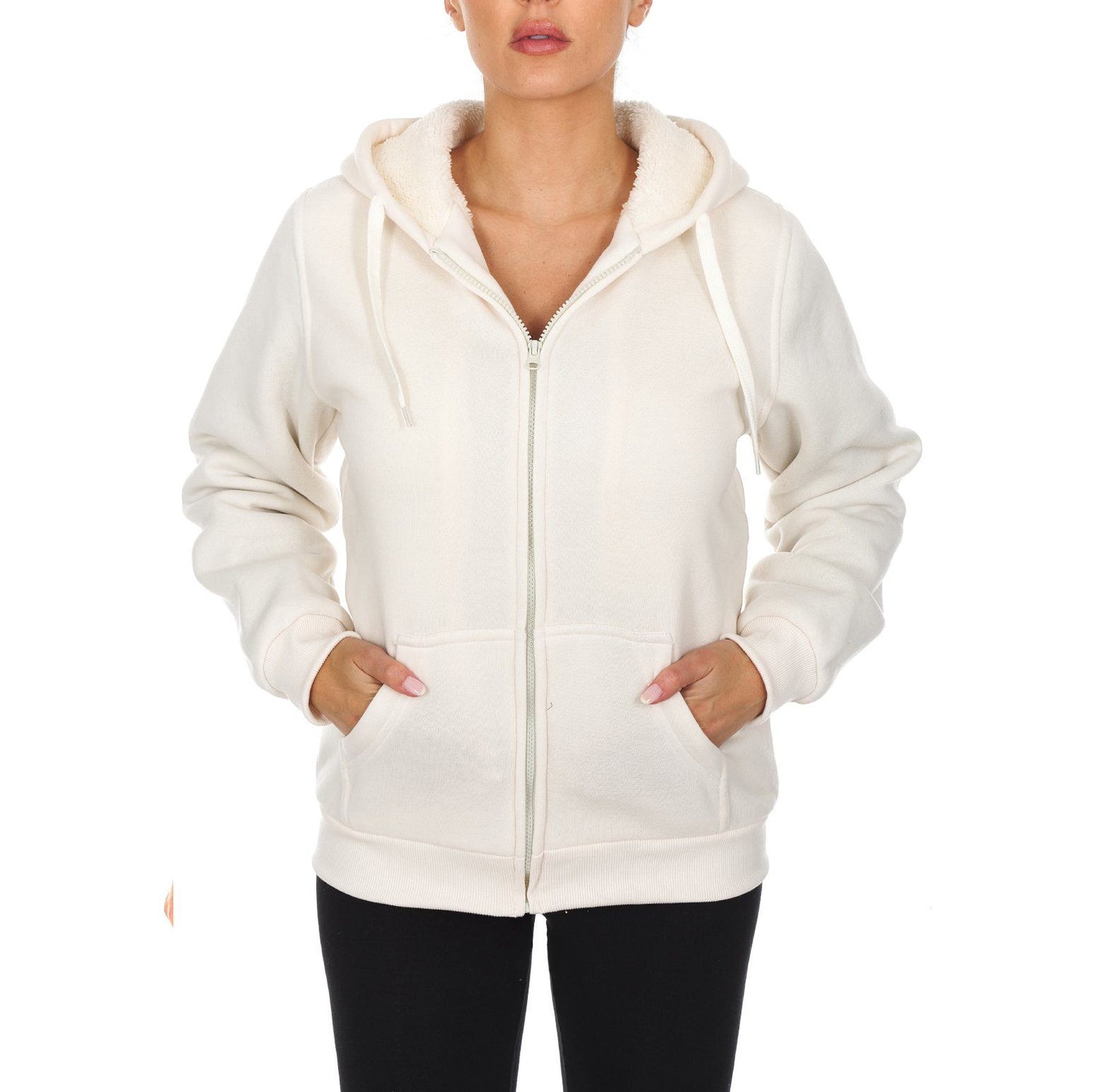 Women's Inner and Outer Sherpa Hoodie Sweatshirt Jacket White __stock:300 Jackets & Coats refund_fee:1200