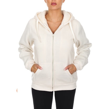 Women's Inner and Outer Sherpa Hoodie Sweatshirt Jacket White __stock:300 Jackets & Coats refund_fee:1200