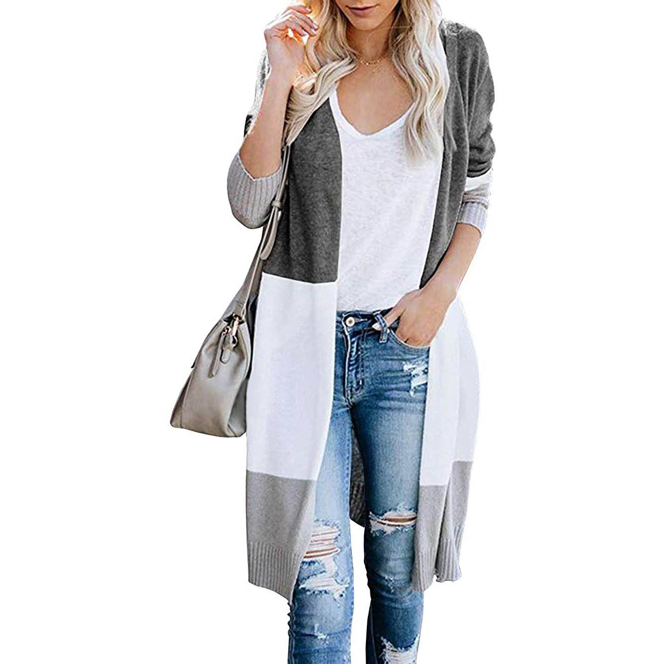 Women's Long Cardigan Sweater Coat Gray __stock:500 Jackets & Coats refund_fee:1200 show-color-swatches