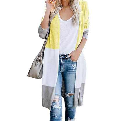 Women's Long Cardigan Sweater Coat Yellow __stock:500 Jackets & Coats refund_fee:1200 show-color-swatches