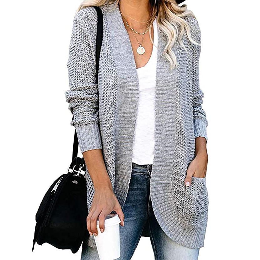 Women's Long Sleeve Knit Cardigan Sweater Gray __stock:500 Jackets & Coats refund_fee:1200