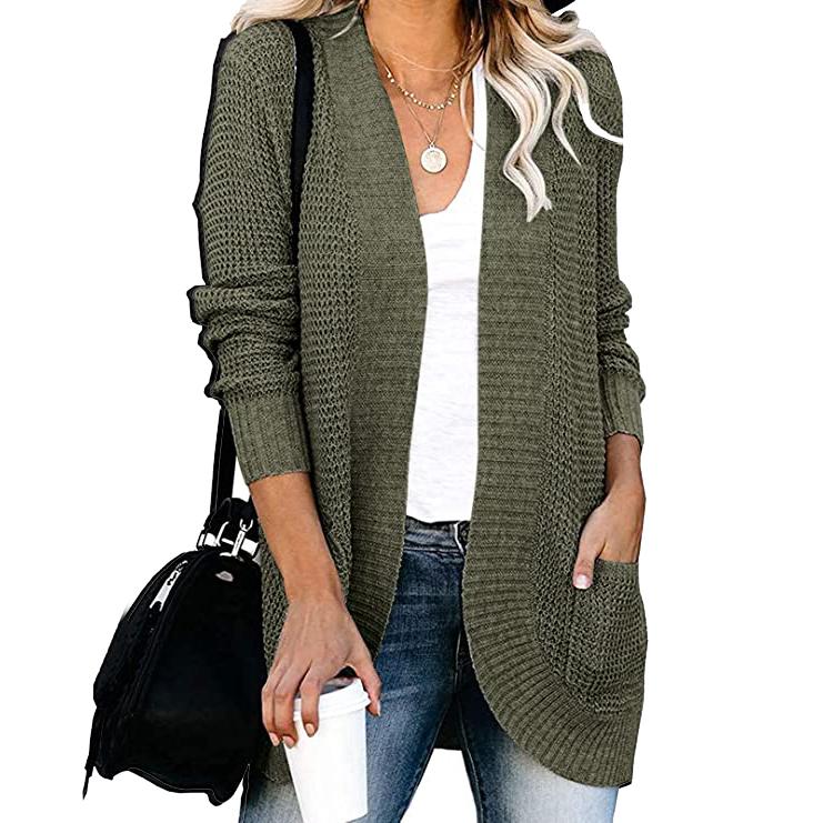 Women's Long Sleeve Knit Cardigan Sweater Green __stock:500 Jackets & Coats refund_fee:1200