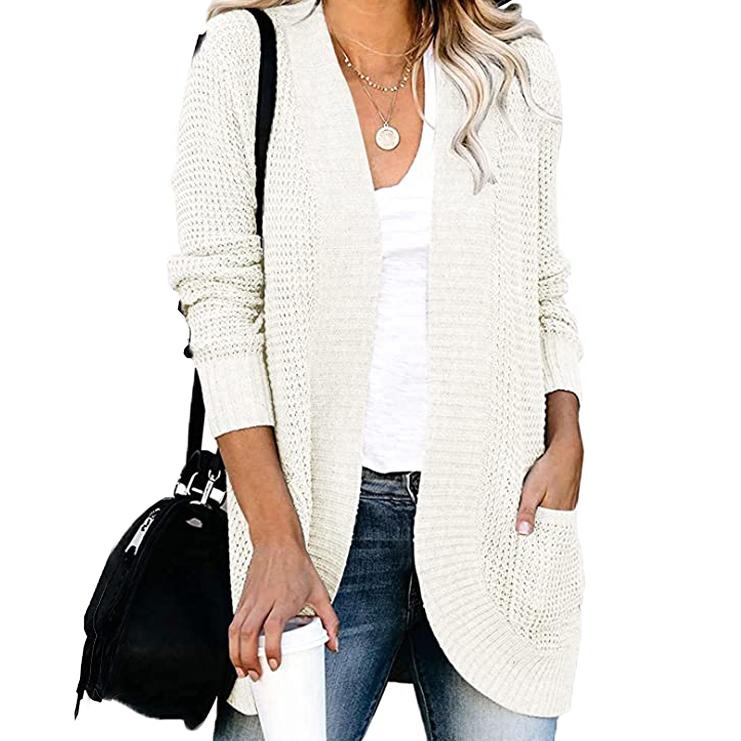 Women's Long Sleeve Knit Cardigan Sweater White __stock:500 Jackets & Coats refund_fee:1200