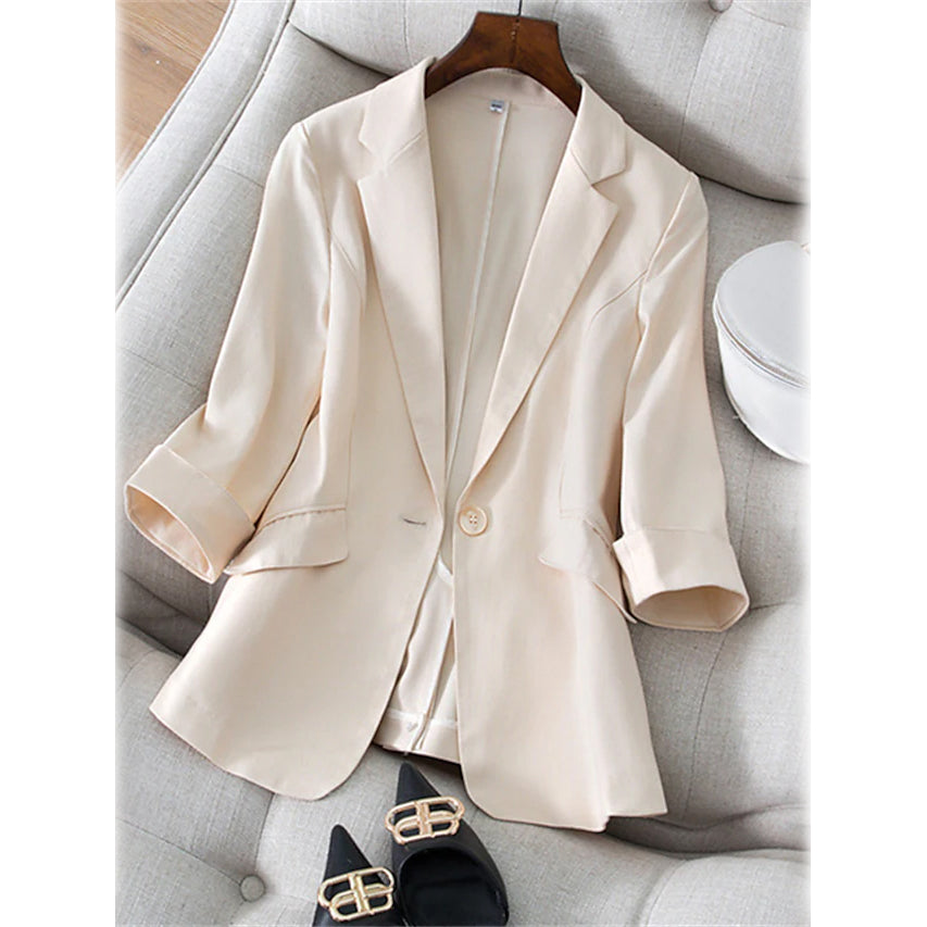 Women's Long Sleeve Pocket Casual Blazer Apricot __stock:200 Jackets & Coats refund_fee:1200