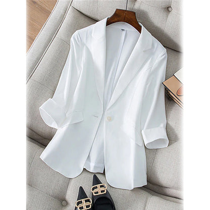 Women's Long Sleeve Pocket Casual Blazer White __stock:200 Jackets & Coats refund_fee:1200