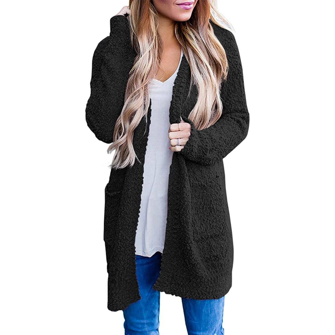 Women's Long Sleeve Soft Chunky Knit Sweater Coat Black __stock:500 Jackets & Coats refund_fee:1200