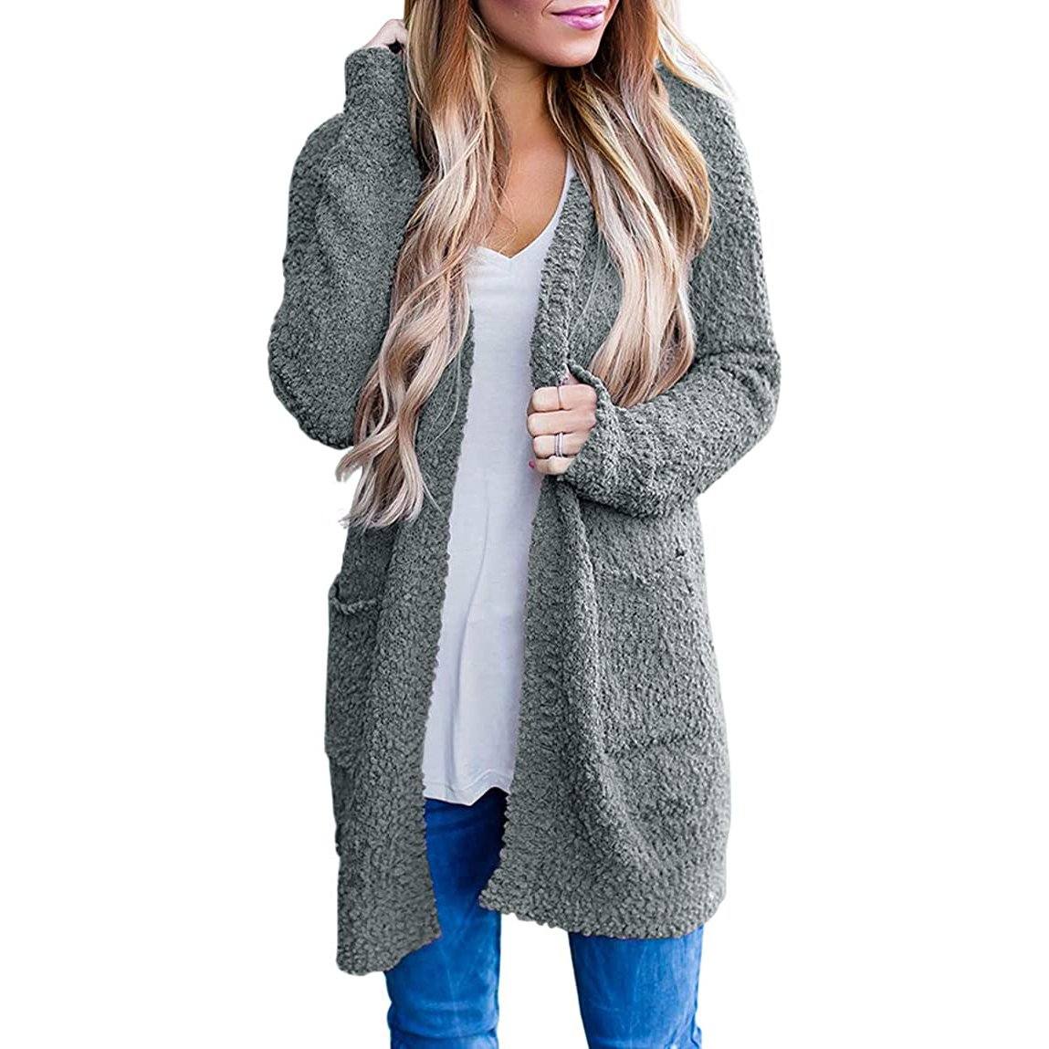 Women's Long Sleeve Soft Chunky Knit Sweater Coat Gray __stock:500 Jackets & Coats refund_fee:1200