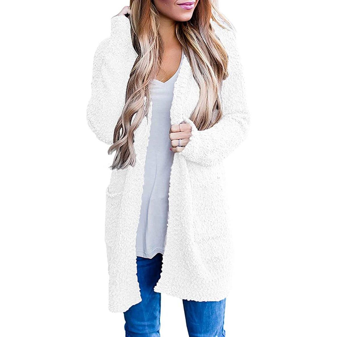 Women's Long Sleeve Soft Chunky Knit Sweater Coat White __stock:500 Jackets & Coats refund_fee:1200