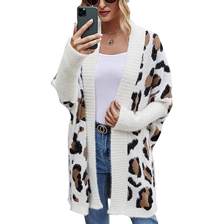 Women's Long Sleeves Leopard Print Knitting Cardigan Beige __stock:500 Jackets & Coats refund_fee:1200