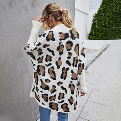 Women's Long Sleeves Leopard Print Knitting Cardigan