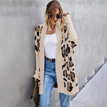 Women's Long Sleeves Leopard Print Knitting Cardigan