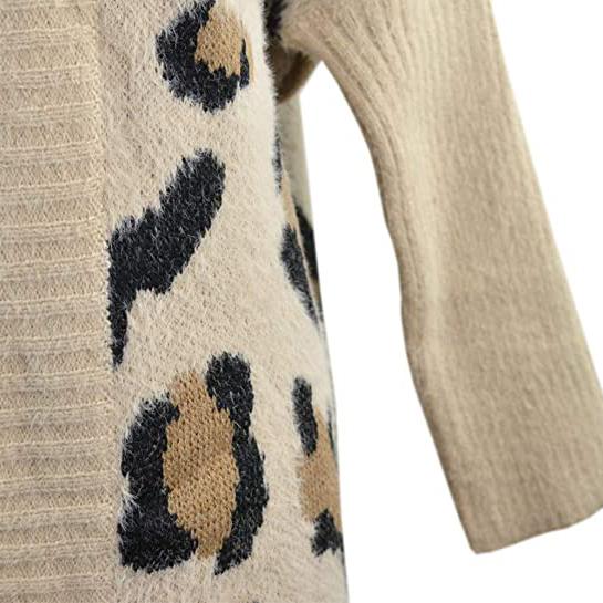 Women's Long Sleeves Leopard Print Knitting Cardigan