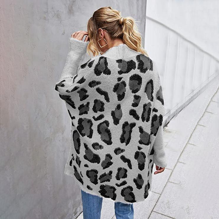 Women's Long Sleeves Leopard Print Knitting Cardigan